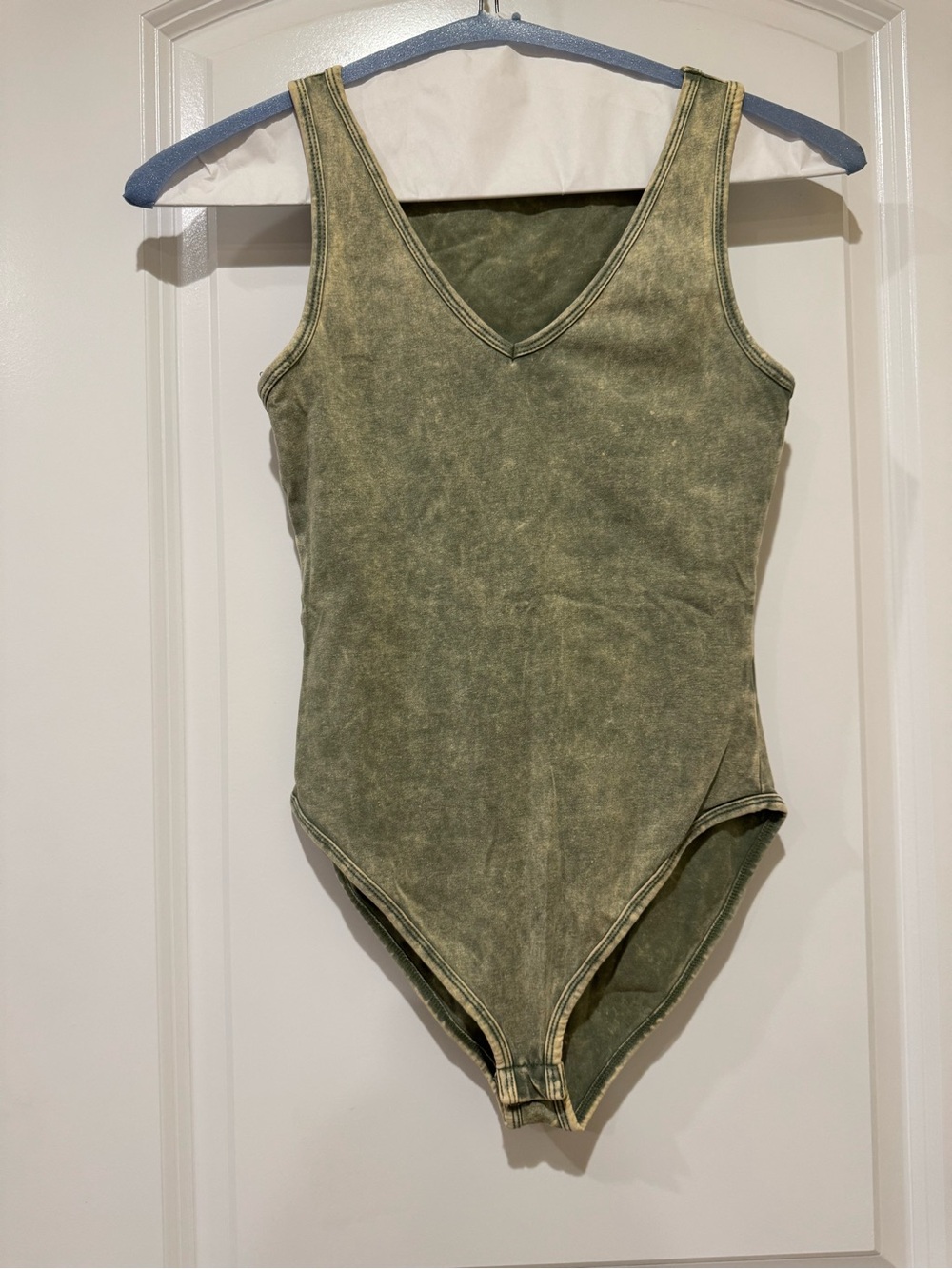 Zenana Outfitters Olive Green V-Neck Women’s One-Piece Bodysuit